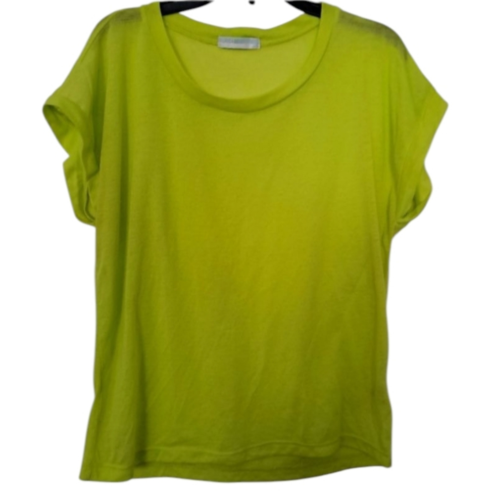 stella 324 Lime Green Short-sleeve Half Moon See-through Top Women's Size Small